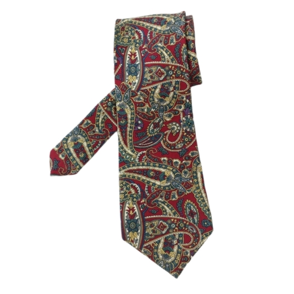 Vtg Mark Pendleton silk red blue paisley tie - Picture 1 of 3
